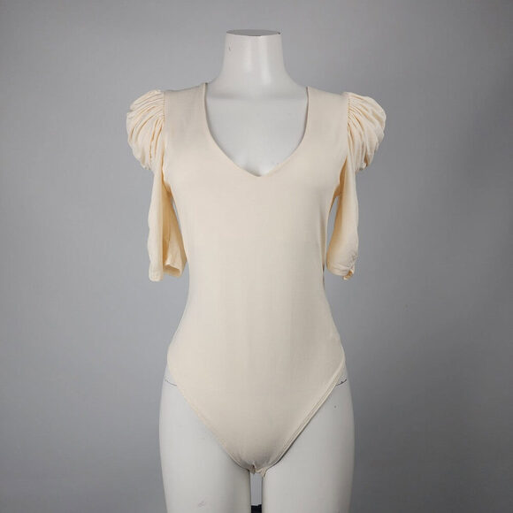 Revamped Cream Puff Sleeve Body Suit Size L - Picture 1 of 9